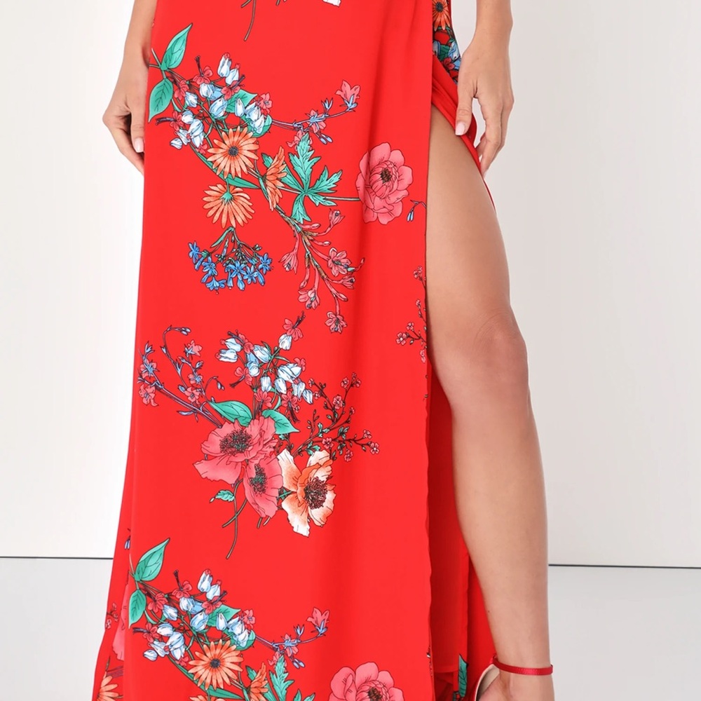 Lulu's Vibrant Red Floral Maxi Skirt